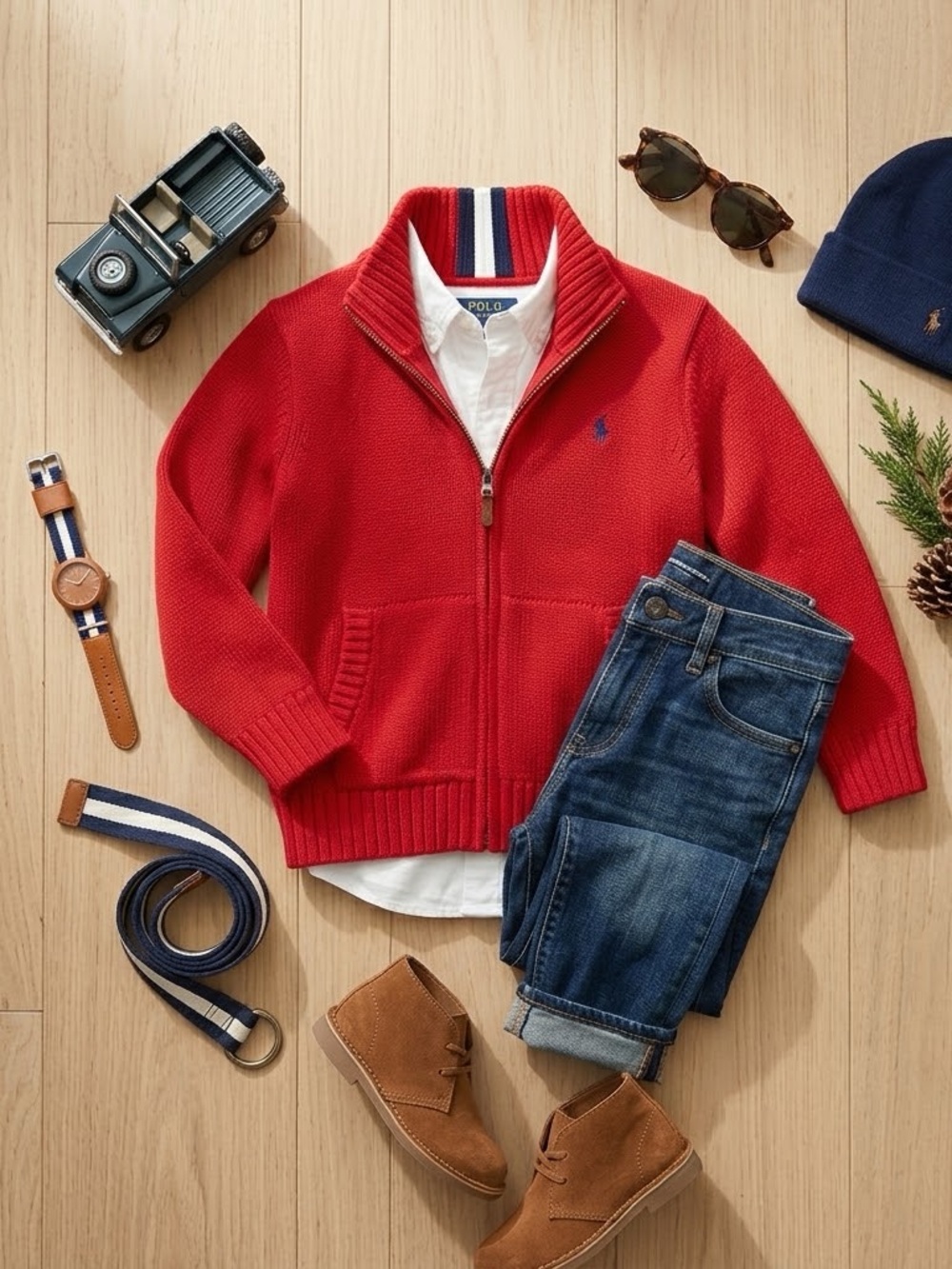 Polo Ralph Lauren Full Zip Cardigan Full Zip Red Cotton Boys XL Quiet Luxury